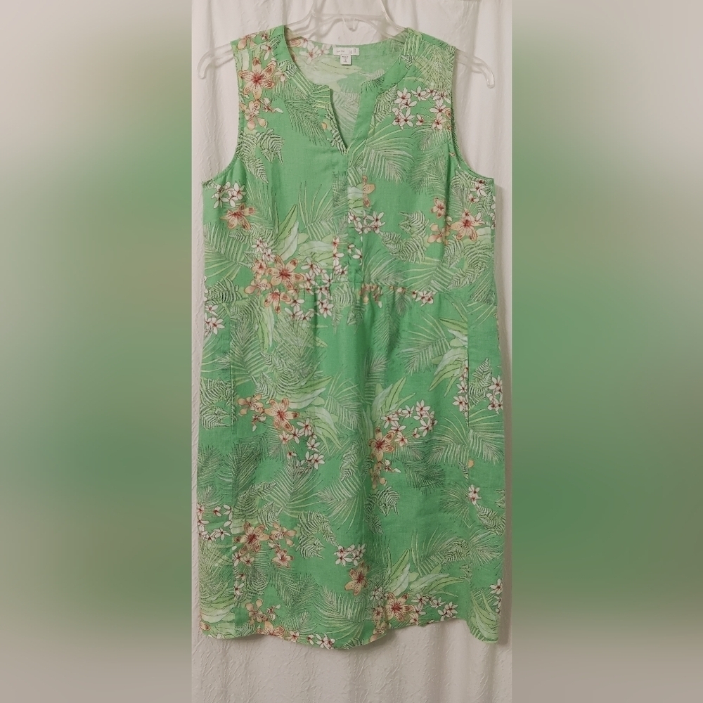 J Jill Love Linen Floral Green Sleeveless Size M TALL